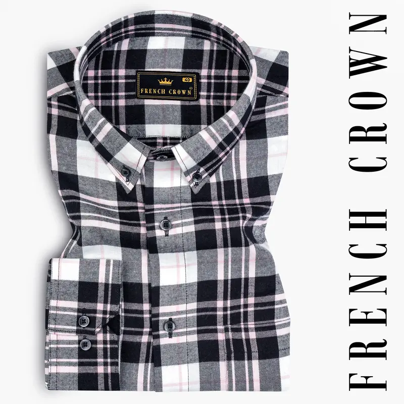 Pastel Pink And Black Plaid Flannel Shirt 8