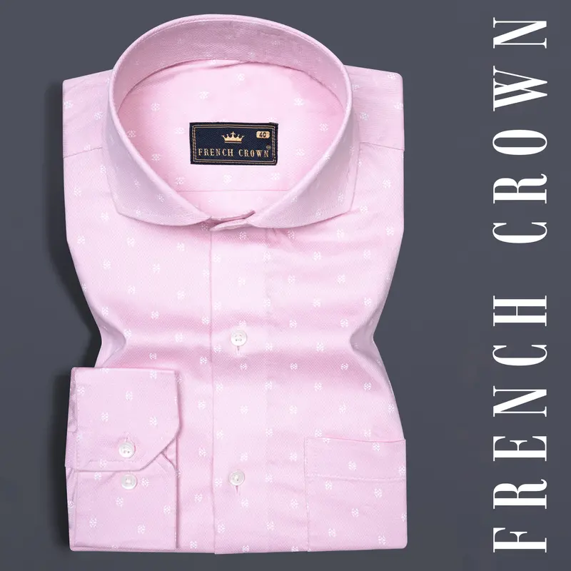 Pastel Pink Dobby Textured Premium Giza Cotton Shirt 7