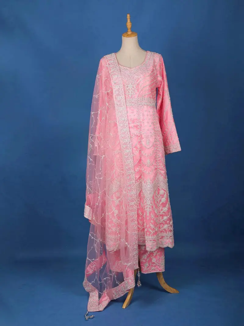 Pastel Pink Floral Embroidery Salwar Suit For Girls 1