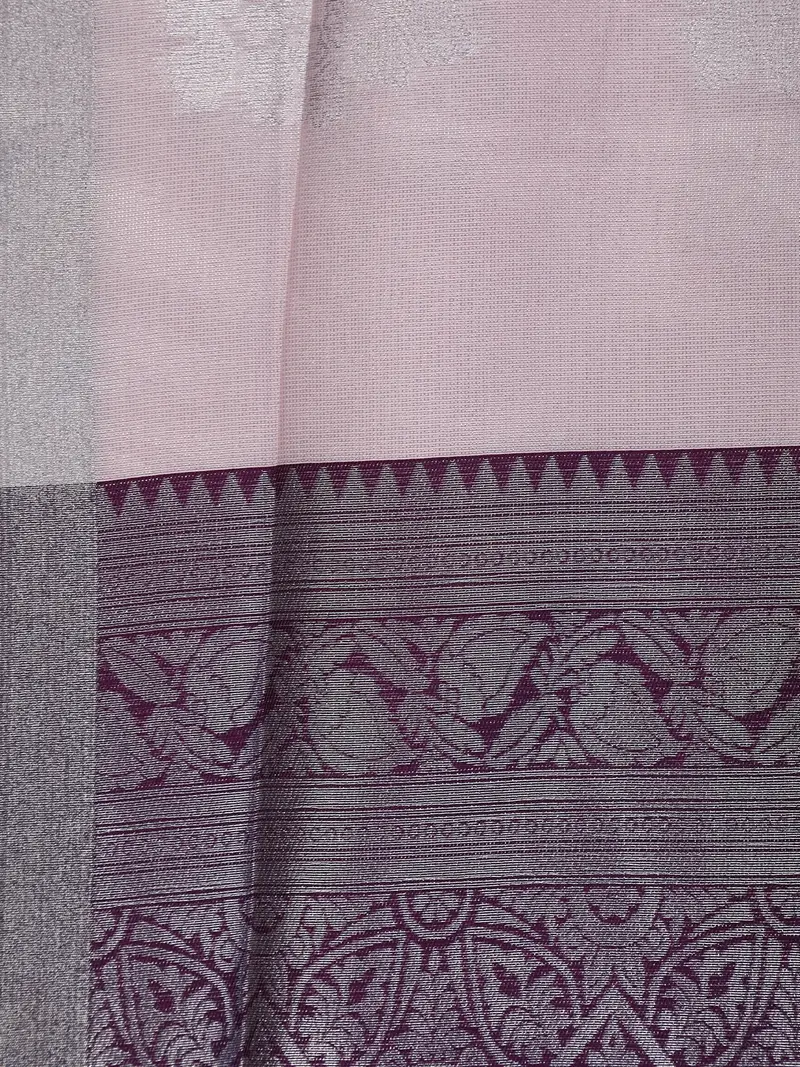 Pastel Pink Floral Woven Art Silk Saree With Contrast Zari Border 2