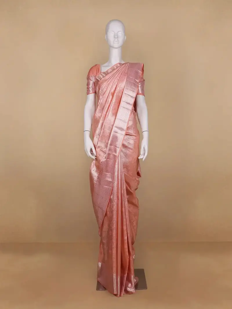 Pastel Pink Floral Woven Pure Kanchipuram Silk Saree 1