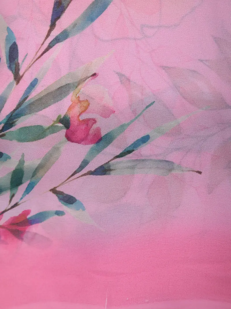 Pastel Pink Multicolor Floral Printed Chiffon Saree With Ombre Border 2