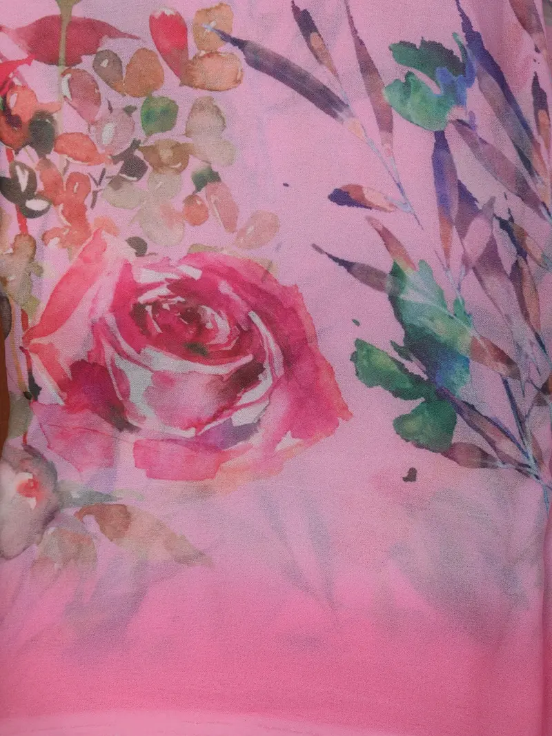 Pastel Pink Multicolor Floral Printed Chiffon Saree With Ombre Border 2