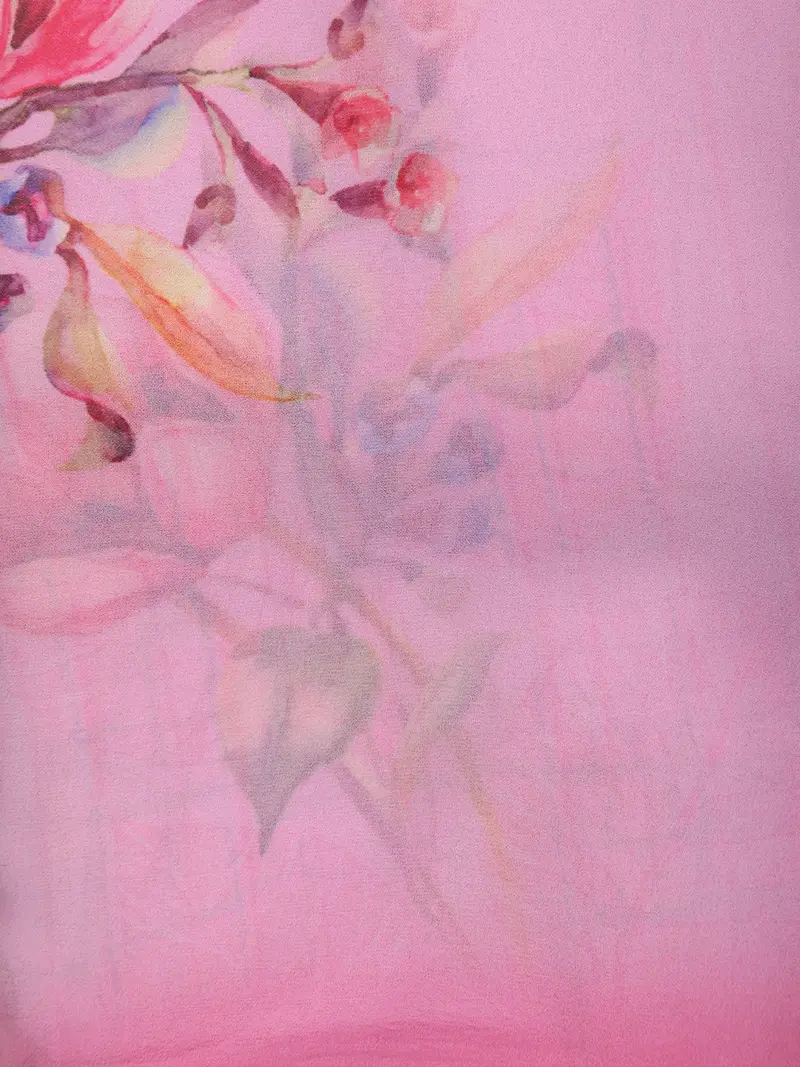 Pastel Pink Multicolor Floral Printed Chiffon Saree With Ombre Border 2