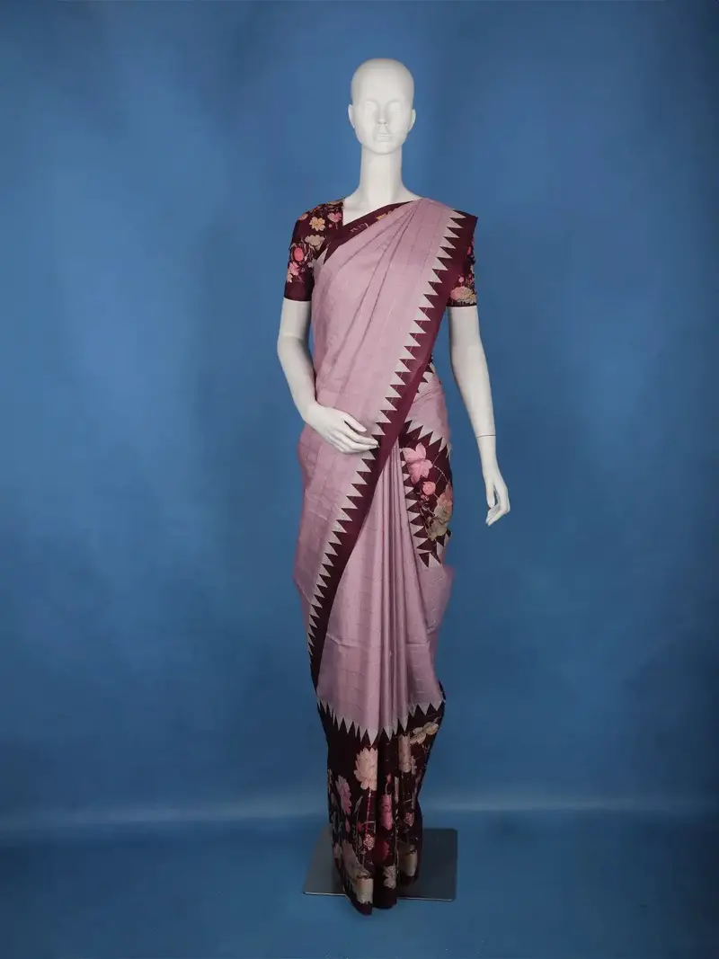 Pastel Pink Stripes Design Semi Tussar Saree 1