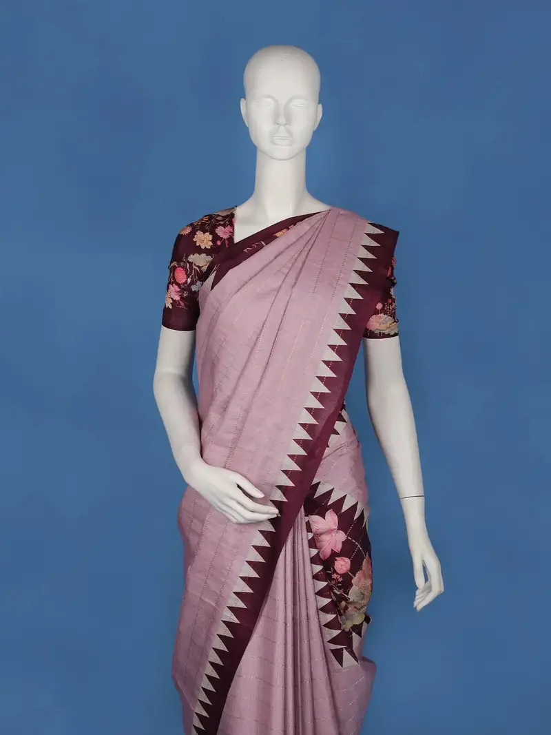 Pastel Pink Stripes Design Semi Tussar Saree 2