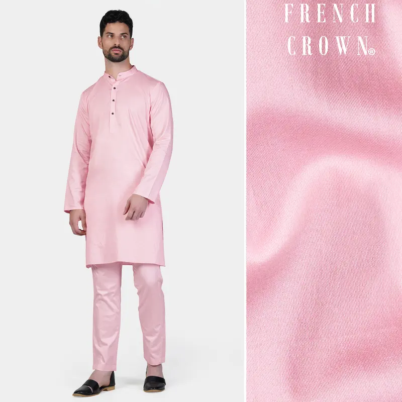 Pastel Pink Subtle Sheen Super Soft Premium Cotton Kurta Set 1