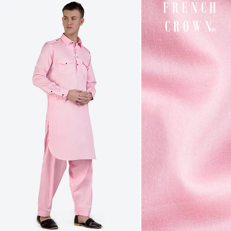 Pastel Pink Subtle Sheen Super Soft Premium Cotton Pathani Set 1