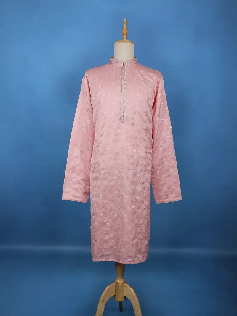 Pastel Pink Thread Embroidered Kurta Set , With Pant 1