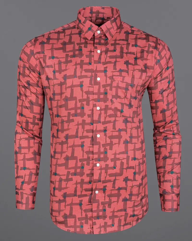 Pastel Pink With Deep Coffee Brown Abstract Printed Super Soft Premium Cotton Shirt 2
