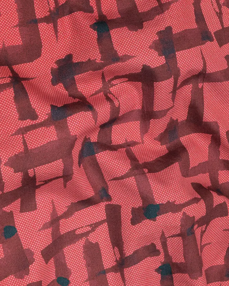 Pastel Pink With Deep Coffee Brown Abstract Printed Super Soft Premium Cotton Shirt 3