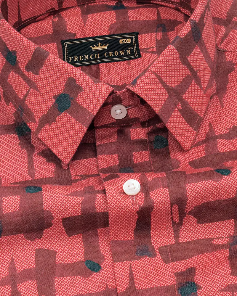 Pastel Pink With Deep Coffee Brown Abstract Printed Super Soft Premium Cotton Shirt 4