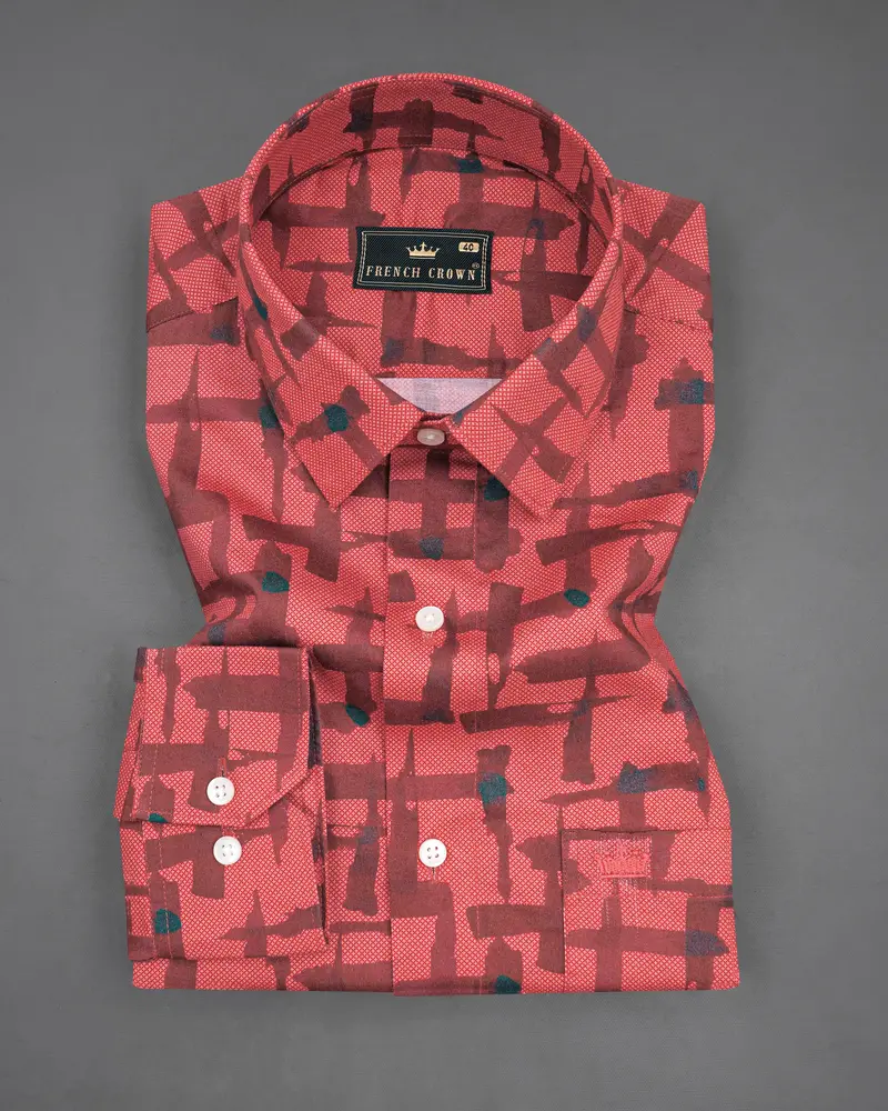 Pastel Pink With Deep Coffee Brown Abstract Printed Super Soft Premium Cotton Shirt 5