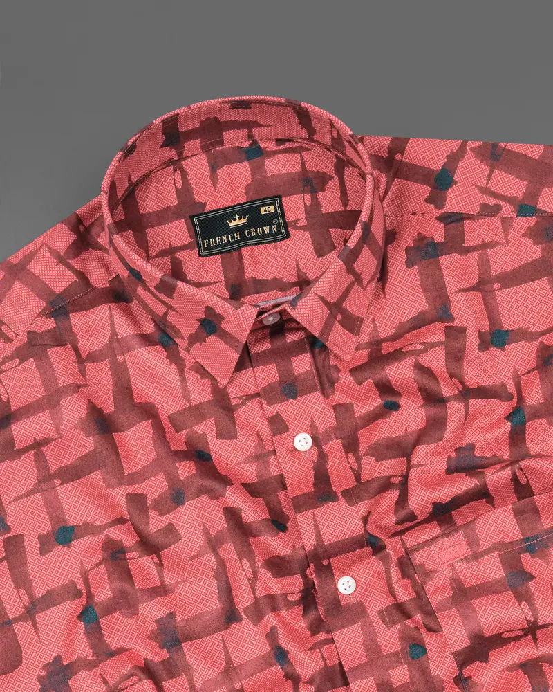 Pastel Pink With Deep Coffee Brown Abstract Printed Super Soft Premium Cotton Shirt 6