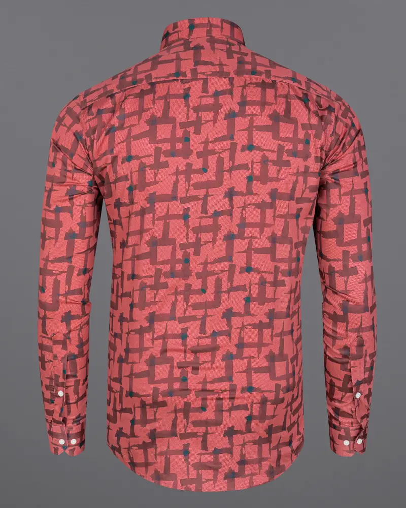 Pastel Pink With Deep Coffee Brown Abstract Printed Super Soft Premium Cotton Shirt 7
