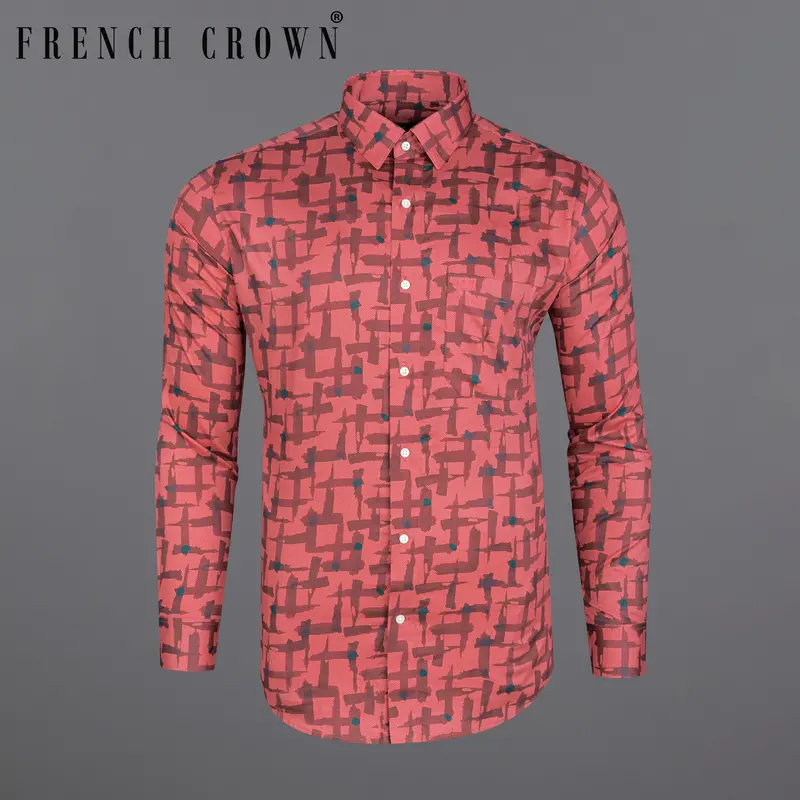 Pastel Pink With Deep Coffee Brown Abstract Printed Super Soft Premium Cotton Shirt 9