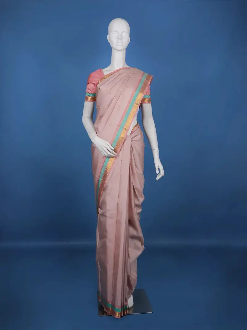 Pastel Pink Woven Butta Design Pure Kanchipuram Silk Saree 1