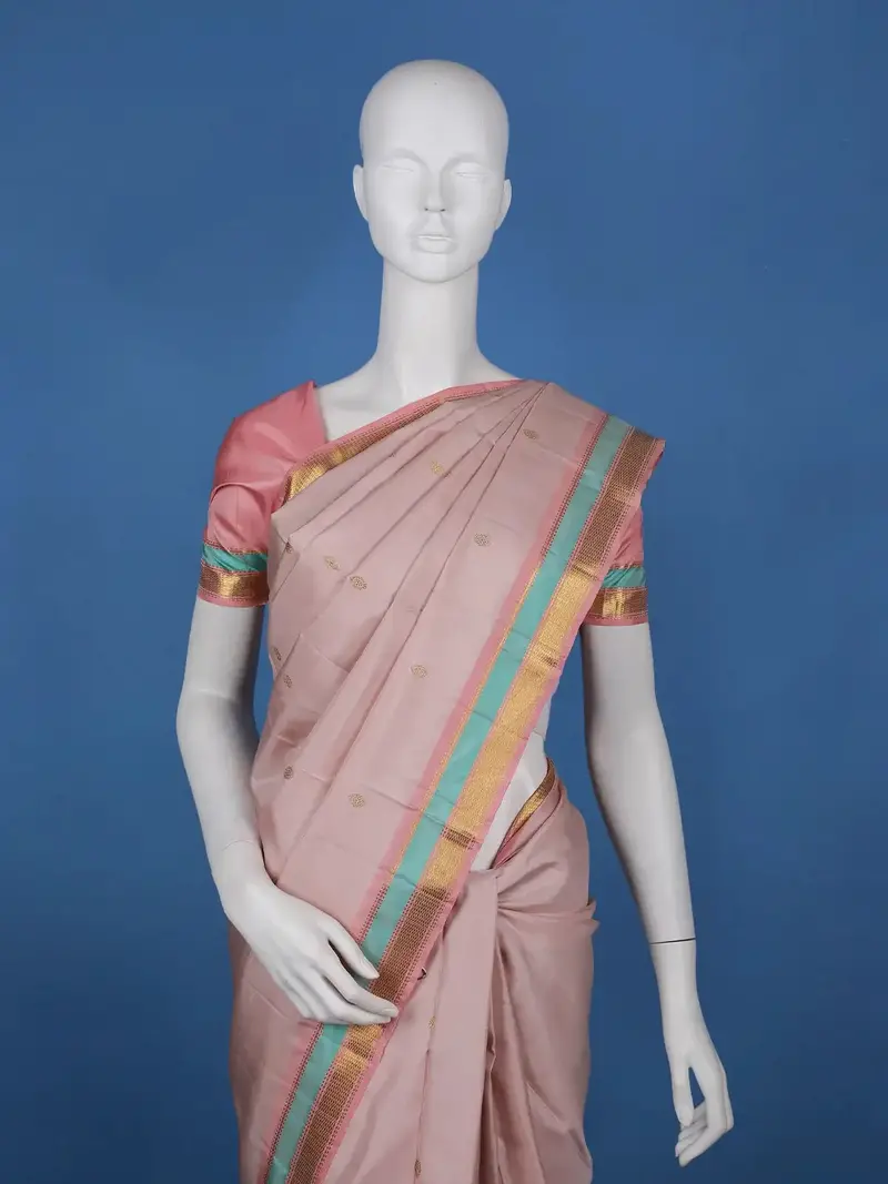 Pastel Pink Woven Butta Design Pure Kanchipuram Silk Saree 2