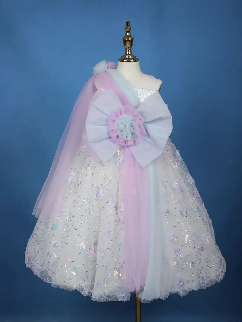 Pastel Purple Rainbow Butterfly Embellished Net Gown 1