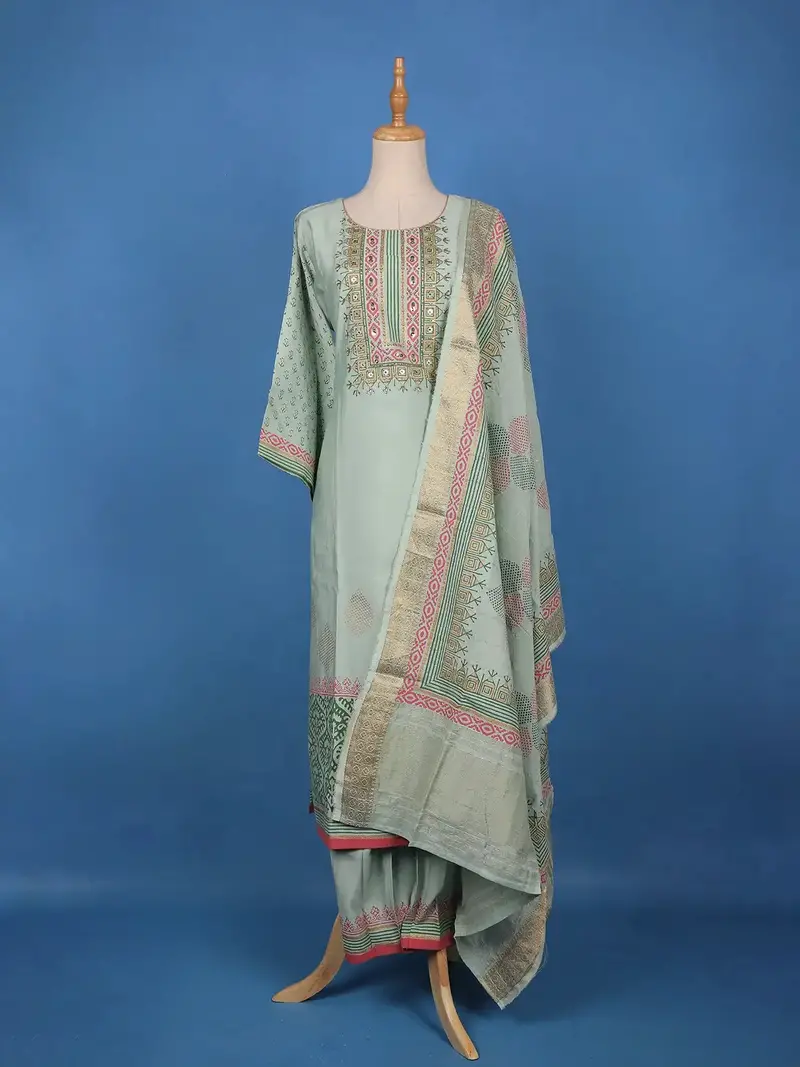 Pastel Sage Green Floral Design Printed Cotton Salwar Suit 1