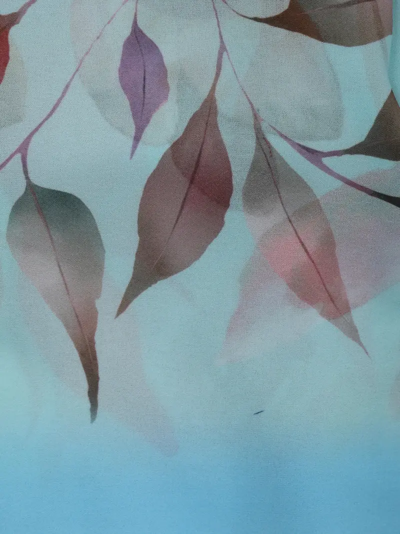 Pastel Sky Blue Leaf Printed Chiffon Saree With Ombre Border 2