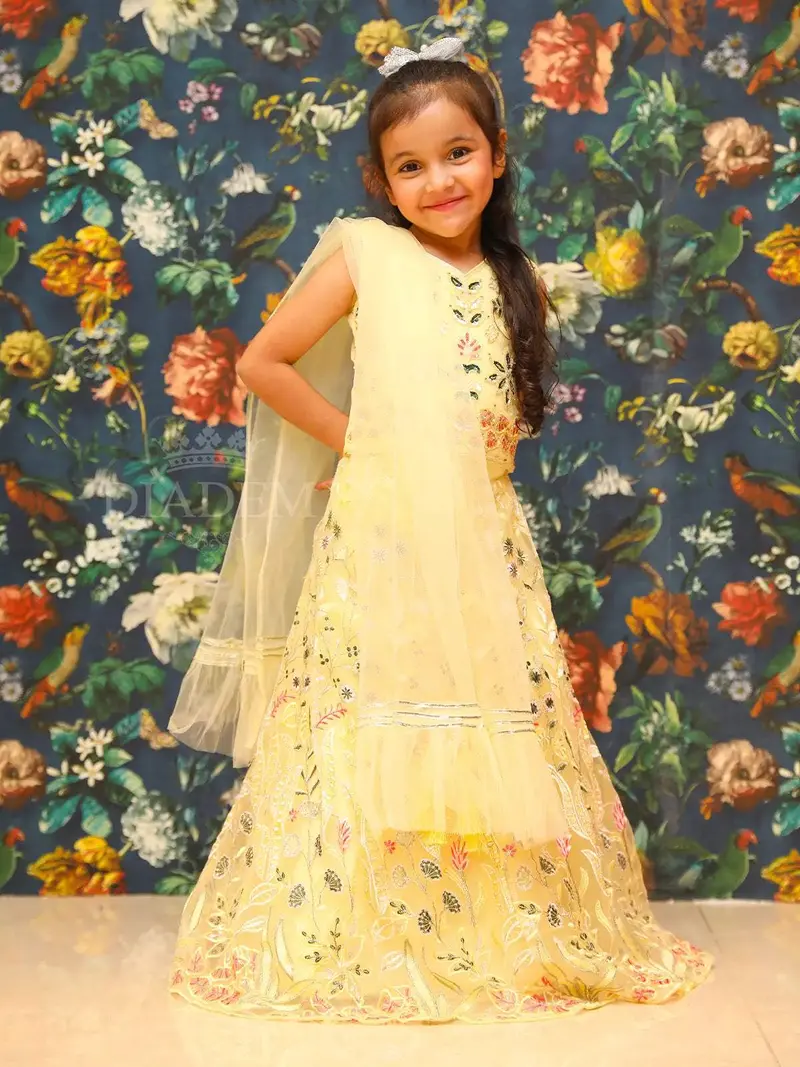 Pastel Yellow Floral Embroidered Lehenga 1