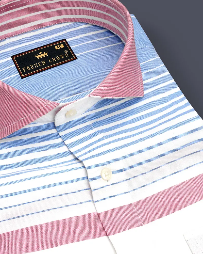 Pastoro Wewak Pink And Jordy Blue Striped Twill Premium Cotton Casual Shirt 1