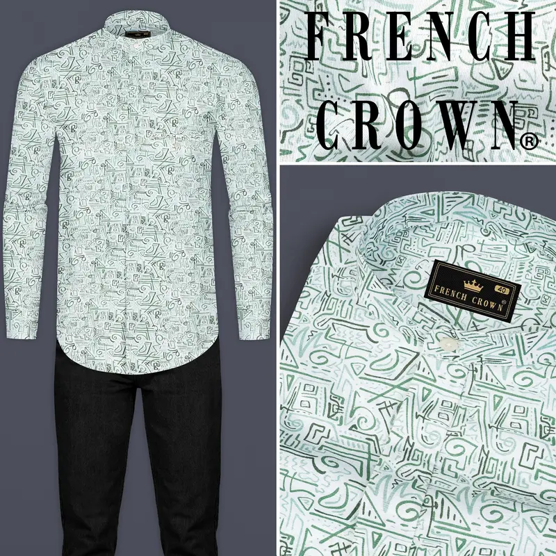 Patina Green Printed Royal Oxford Designer Shirt 1