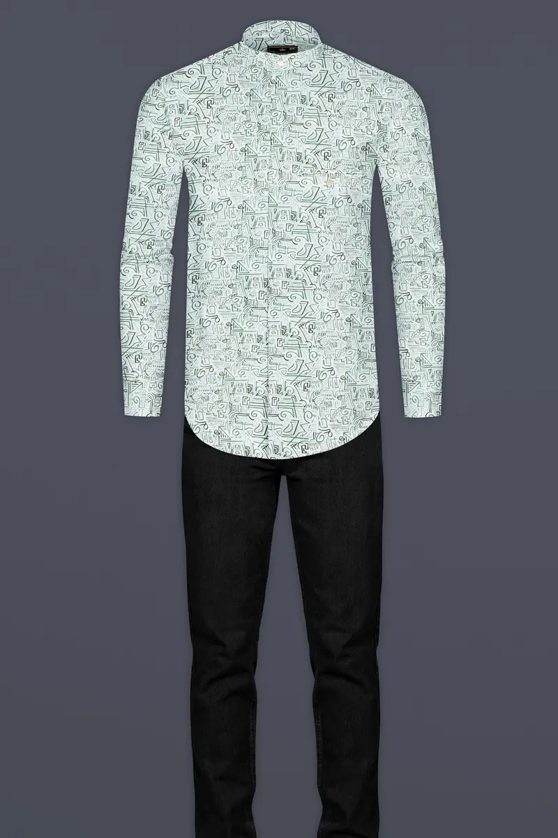 Patina Green Printed Royal Oxford Designer Shirt 8