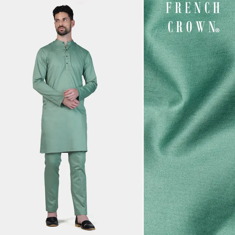 Patina Green Subtle Sheen Super Soft Premium Cotton Kurta Set 1