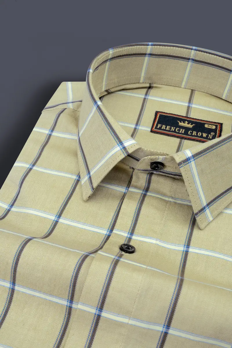 Pavlova Beige Windowpane Twill Textured Premium Cotton Shirt 1