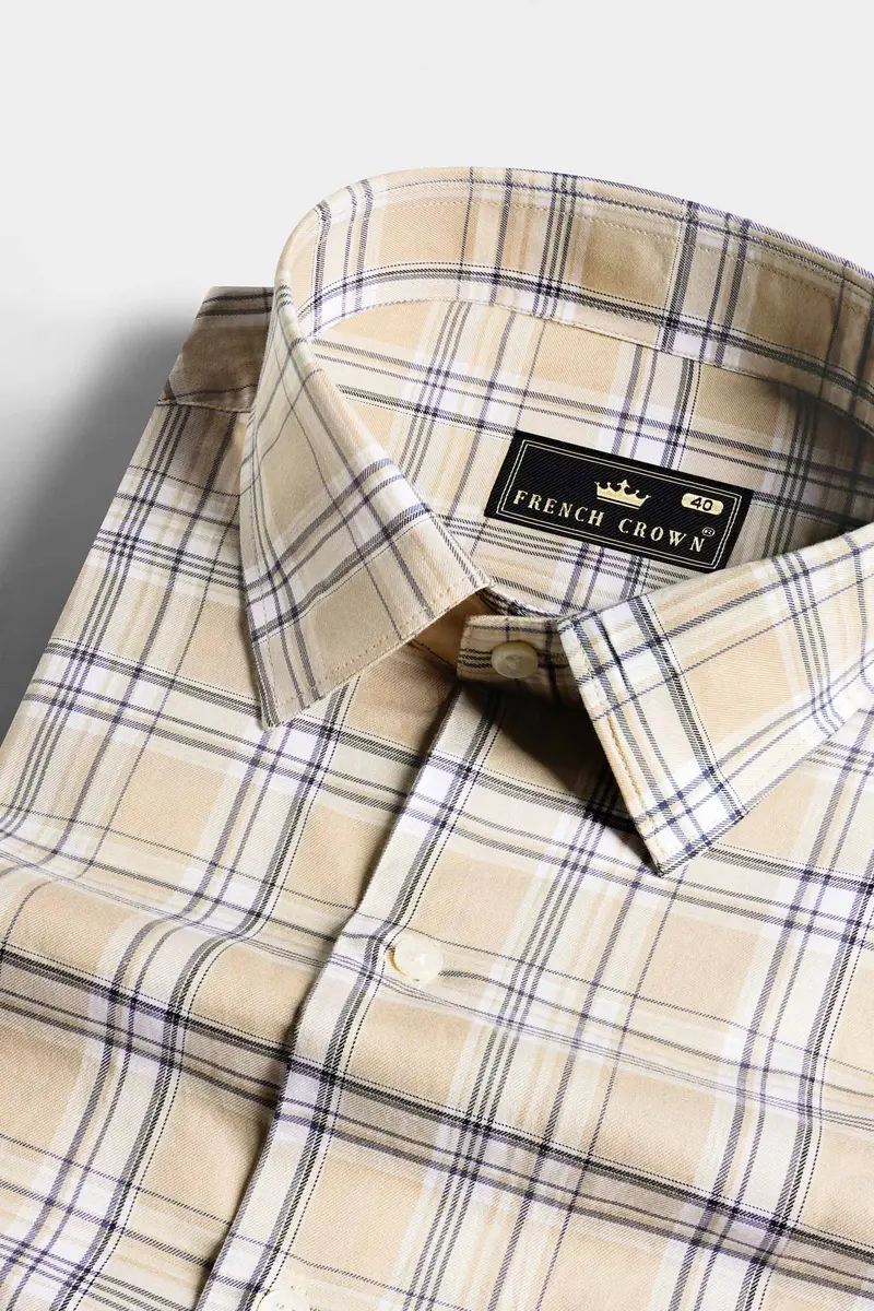 Pavlova Brown And Rhino Blue Twill Plaid Premium Cotton Shirt 1