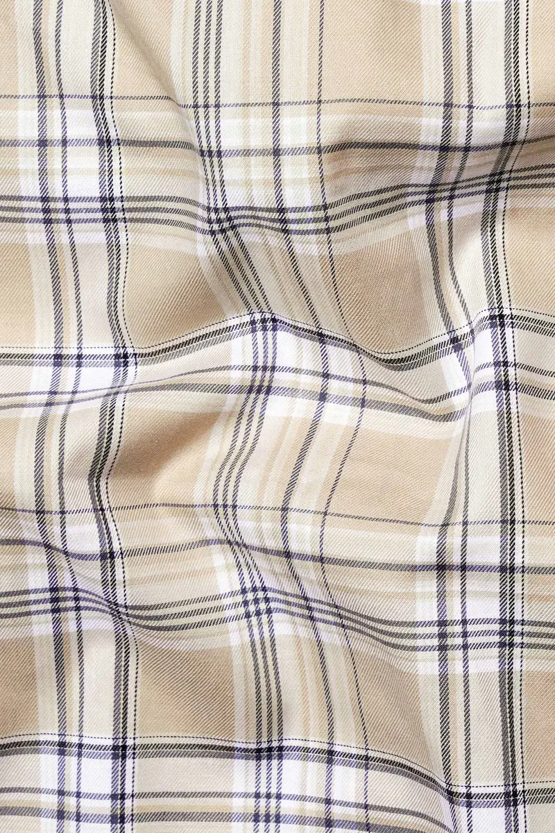 Pavlova Brown And Rhino Blue Twill Plaid Premium Cotton Shirt 2