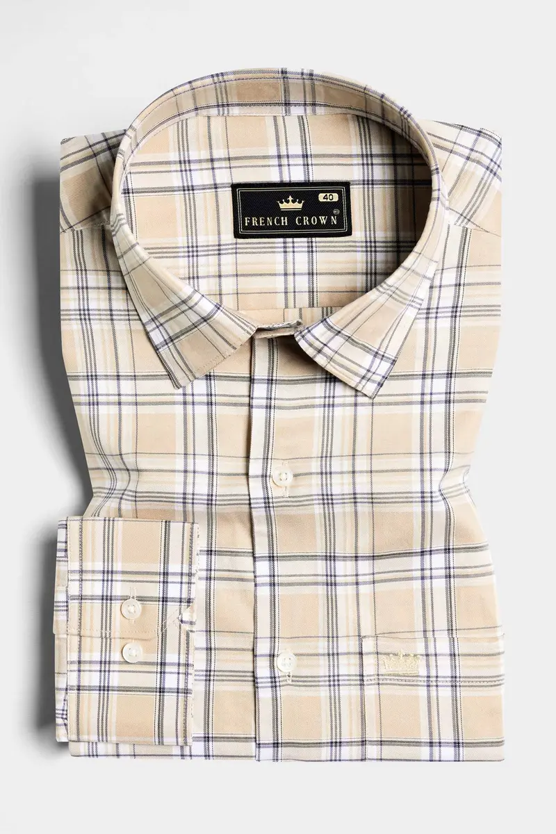 Pavlova Brown And Rhino Blue Twill Plaid Premium Cotton Shirt 3