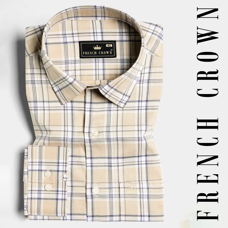 Pavlova Brown And Rhino Blue Twill Plaid Premium Cotton Shirt 4