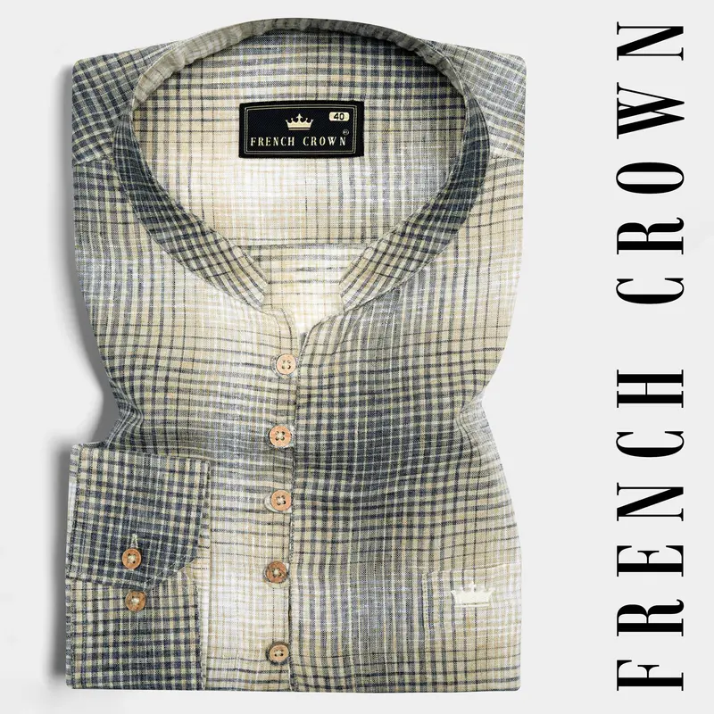Pavlova Brown And Scarpa Gray Checked Luxurious Linen Shirt 1