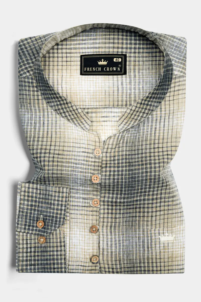 Pavlova Brown And Scarpa Gray Checked Luxurious Linen Shirt 2