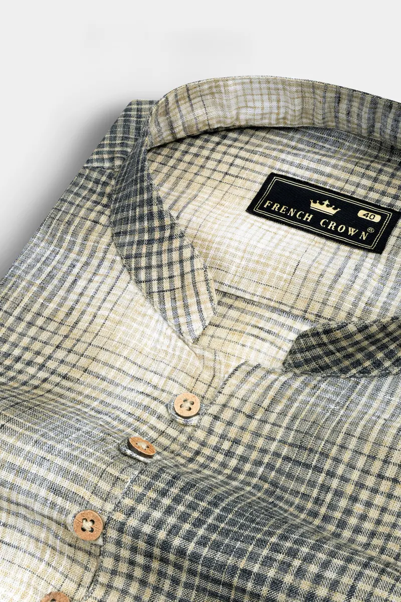 Pavlova Brown And Scarpa Gray Checked Luxurious Linen Shirt 4