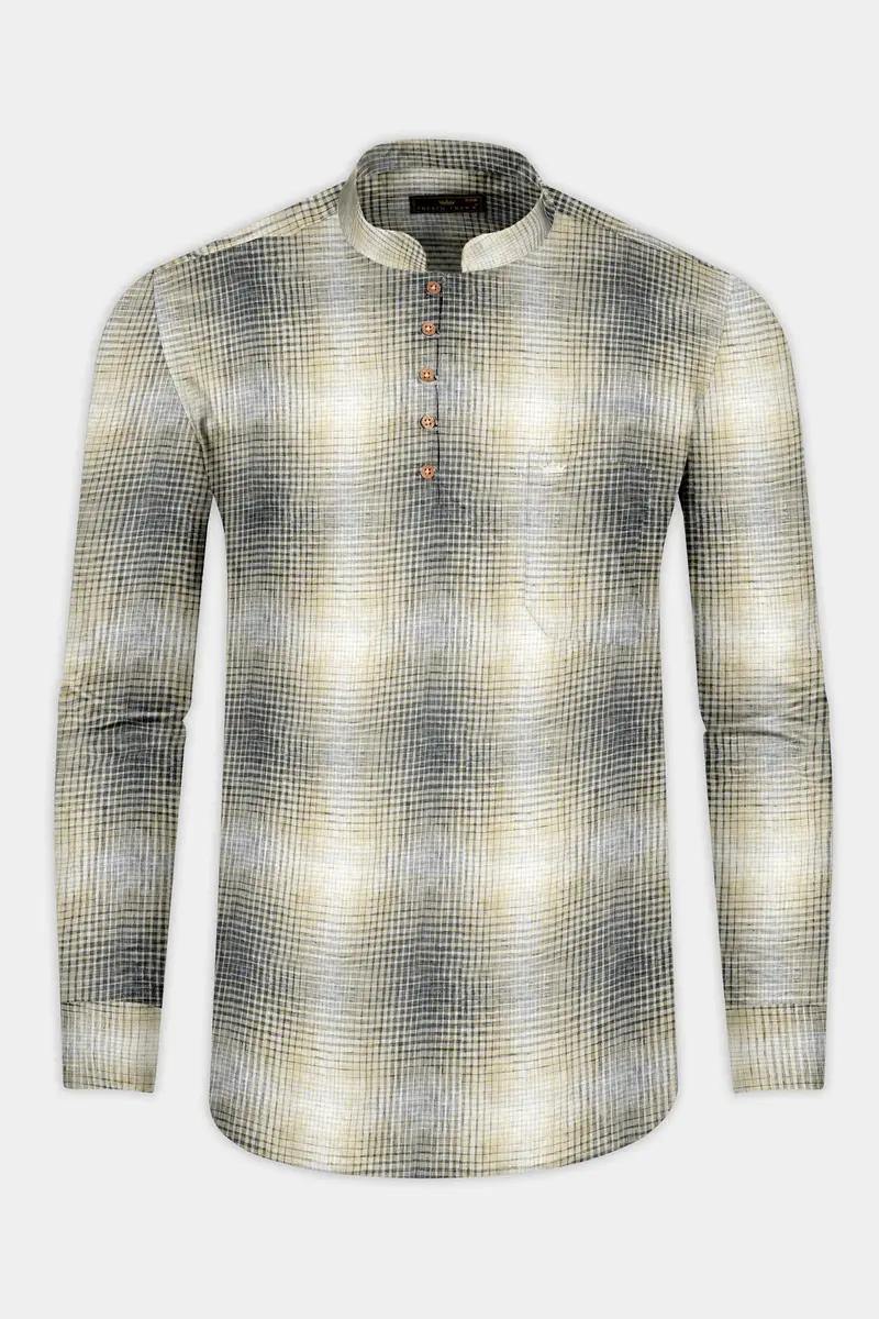 Pavlova Brown And Scarpa Gray Checked Luxurious Linen Shirt 5