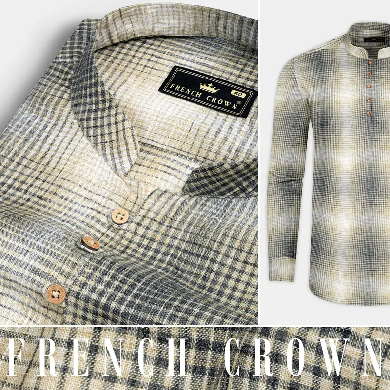 Pavlova Brown And Scarpa Gray Checked Luxurious Linen Shirt 9