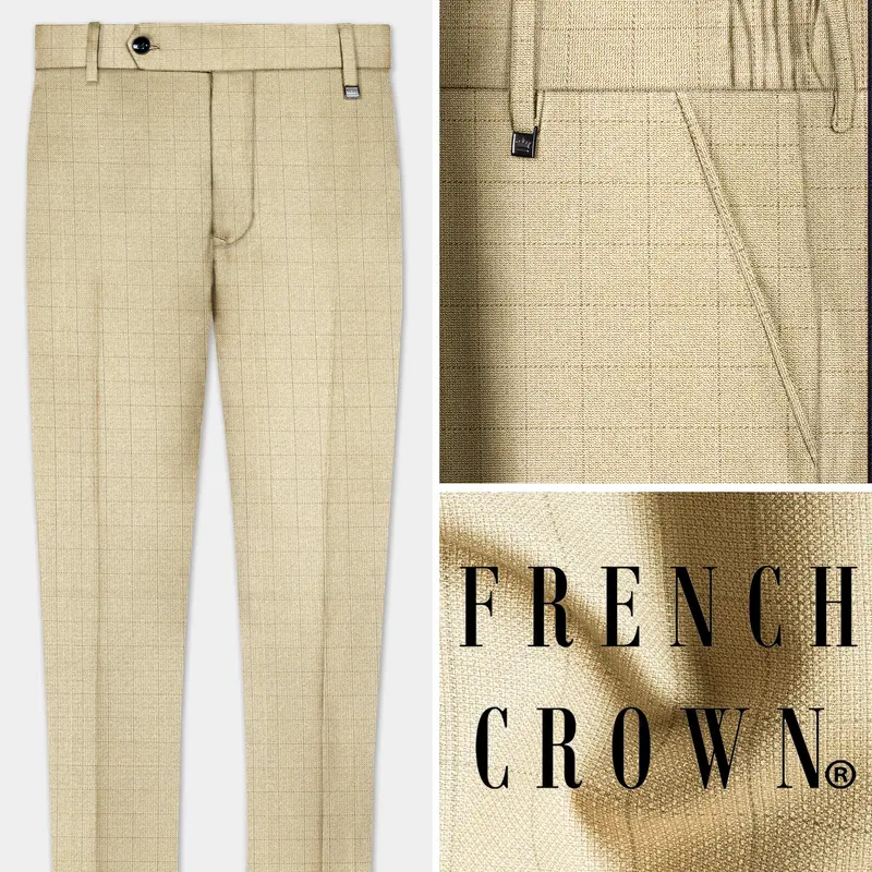 Pavlova Brown With Taupe Brown Checkered Dobby Wool Rich Pant 1