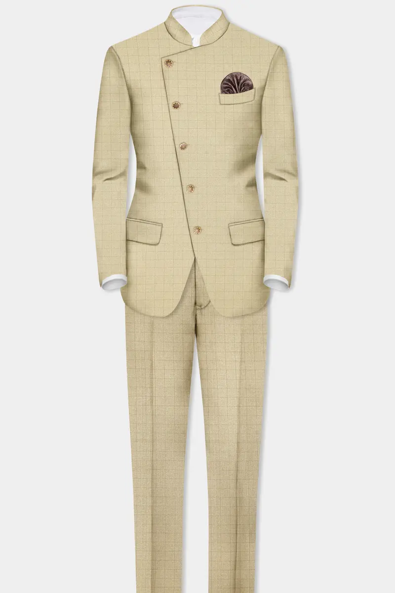 Pavlova Brown With Taupe Brown Checkered Dobby Wool Rich Pant 7