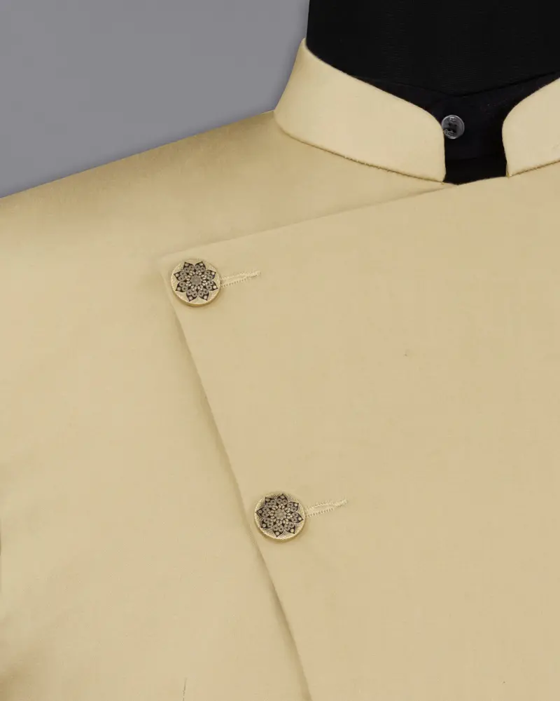 Pavlova Cream Cross Placket Stretchable Premium Cotton Bandhgala Traveler Blazer 4