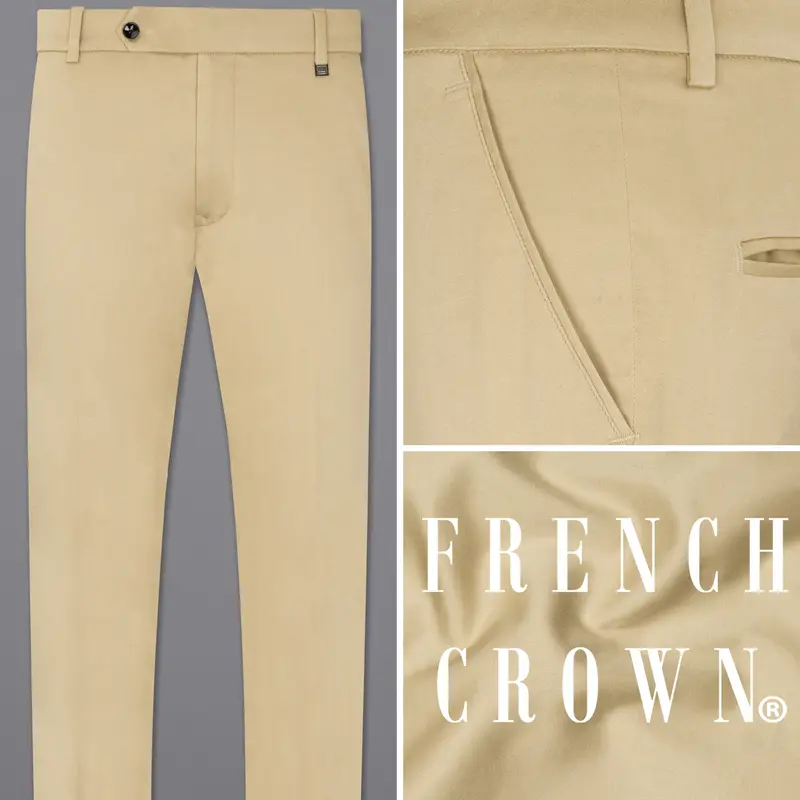 Pavlova Cream Solid Premium Cotton Stretchable Traveler Pant 1
