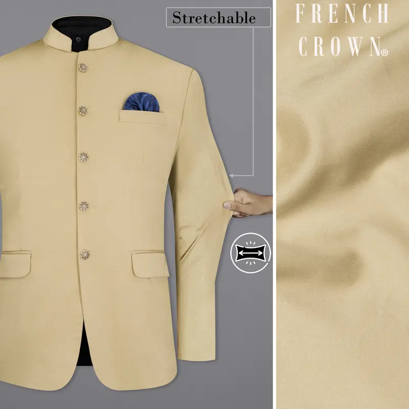 Pavlova Cream Solid Stretchable Premium Cotton Bandhgala Traveler Blazer 1