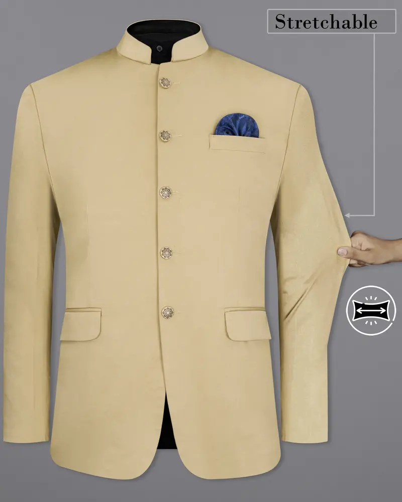 Pavlova Cream Solid Stretchable Premium Cotton Bandhgala Traveler Blazer 2