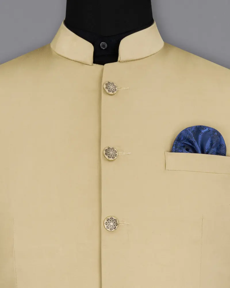Pavlova Cream Solid Stretchable Premium Cotton Bandhgala Traveler Blazer 4