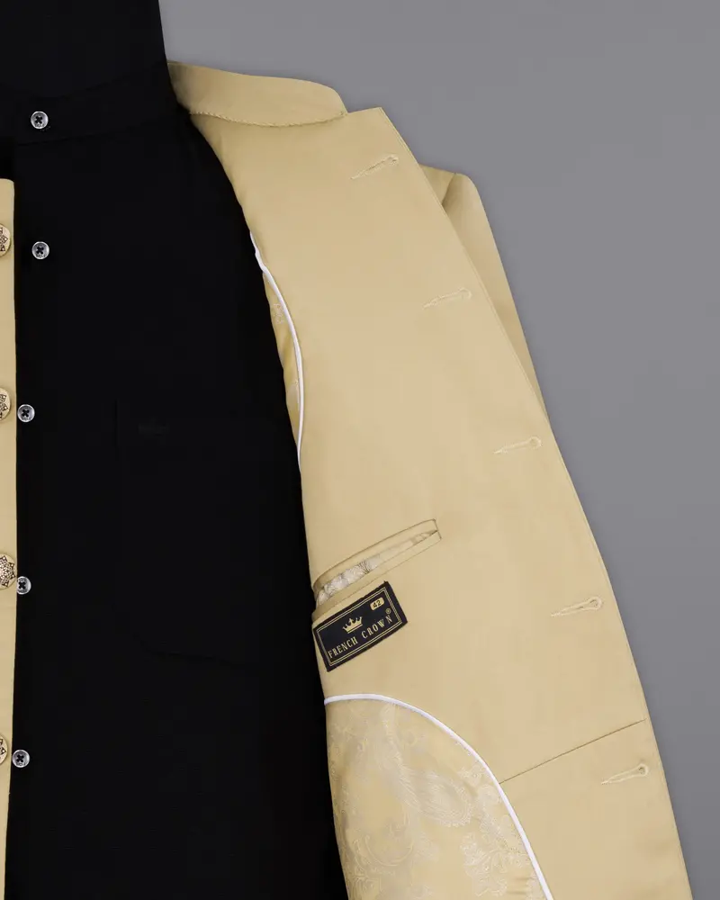 Pavlova Cream Solid Stretchable Premium Cotton Bandhgala Traveler Blazer 7