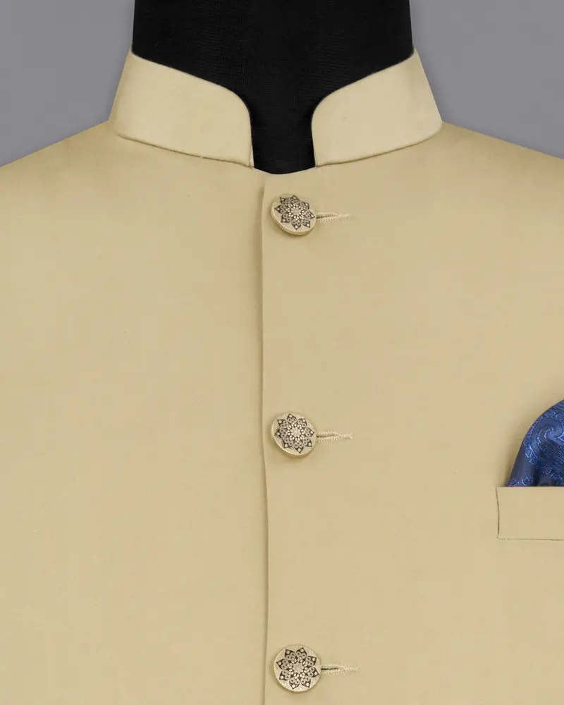Pavlova Cream Solid Stretchable Premium Cotton Traveler Nehru Jacket 4