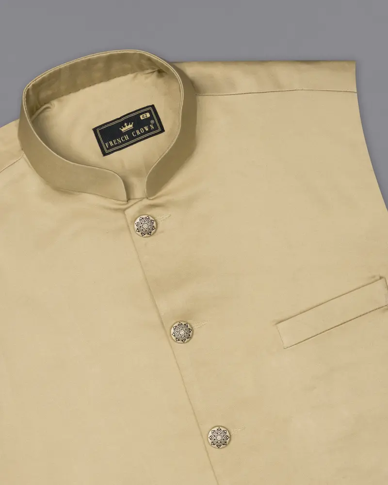 Pavlova Cream Solid Stretchable Premium Cotton Traveler Nehru Jacket 5